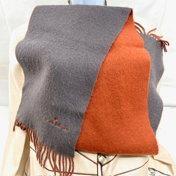 Vintage Men/Wome  MARIO VALENTINO Scar 100% Wool Fringed 58"x10" Gray Pumkin (74 - Picture 6 of 7